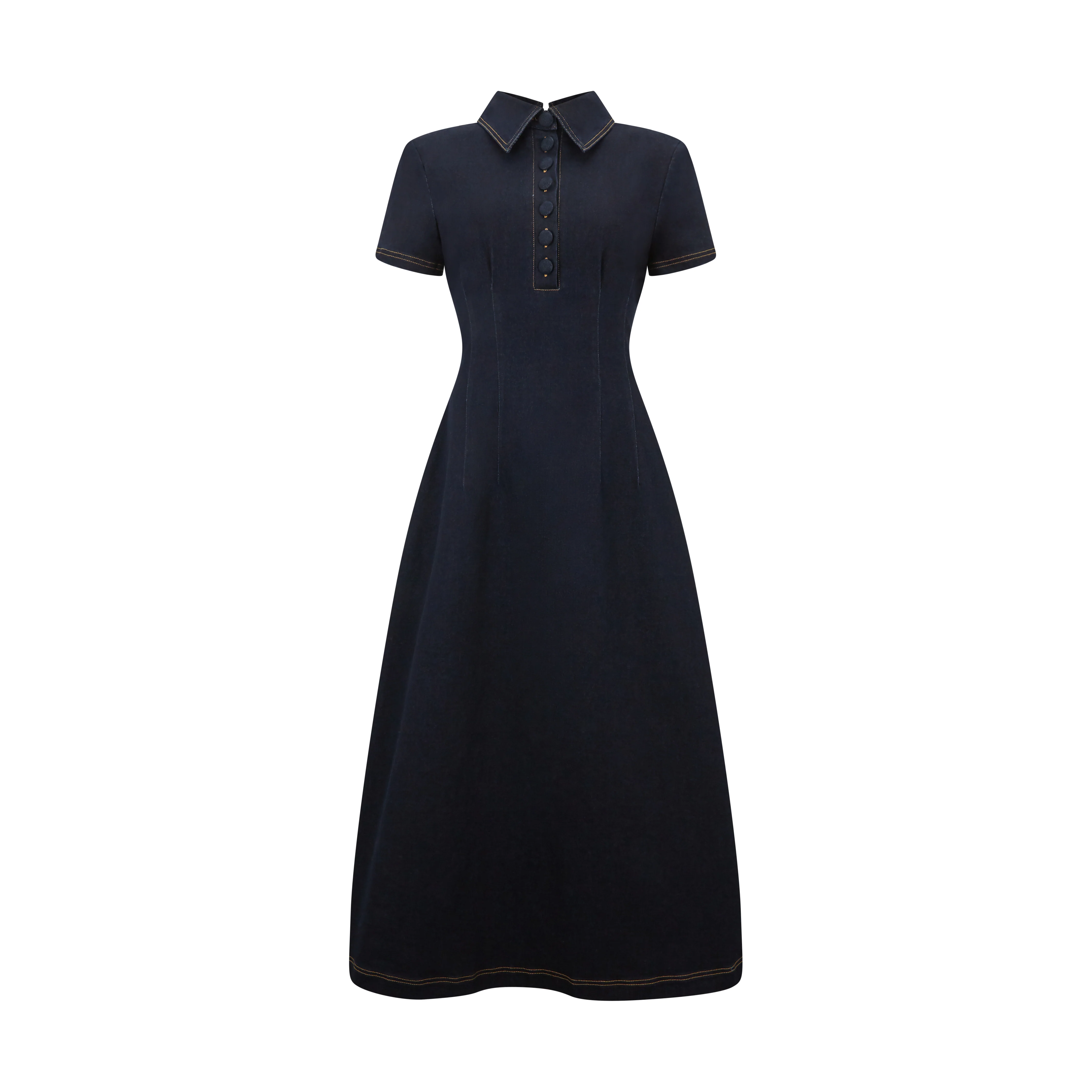 Cotton Mix Denim Collared Midi Dress - Image 5