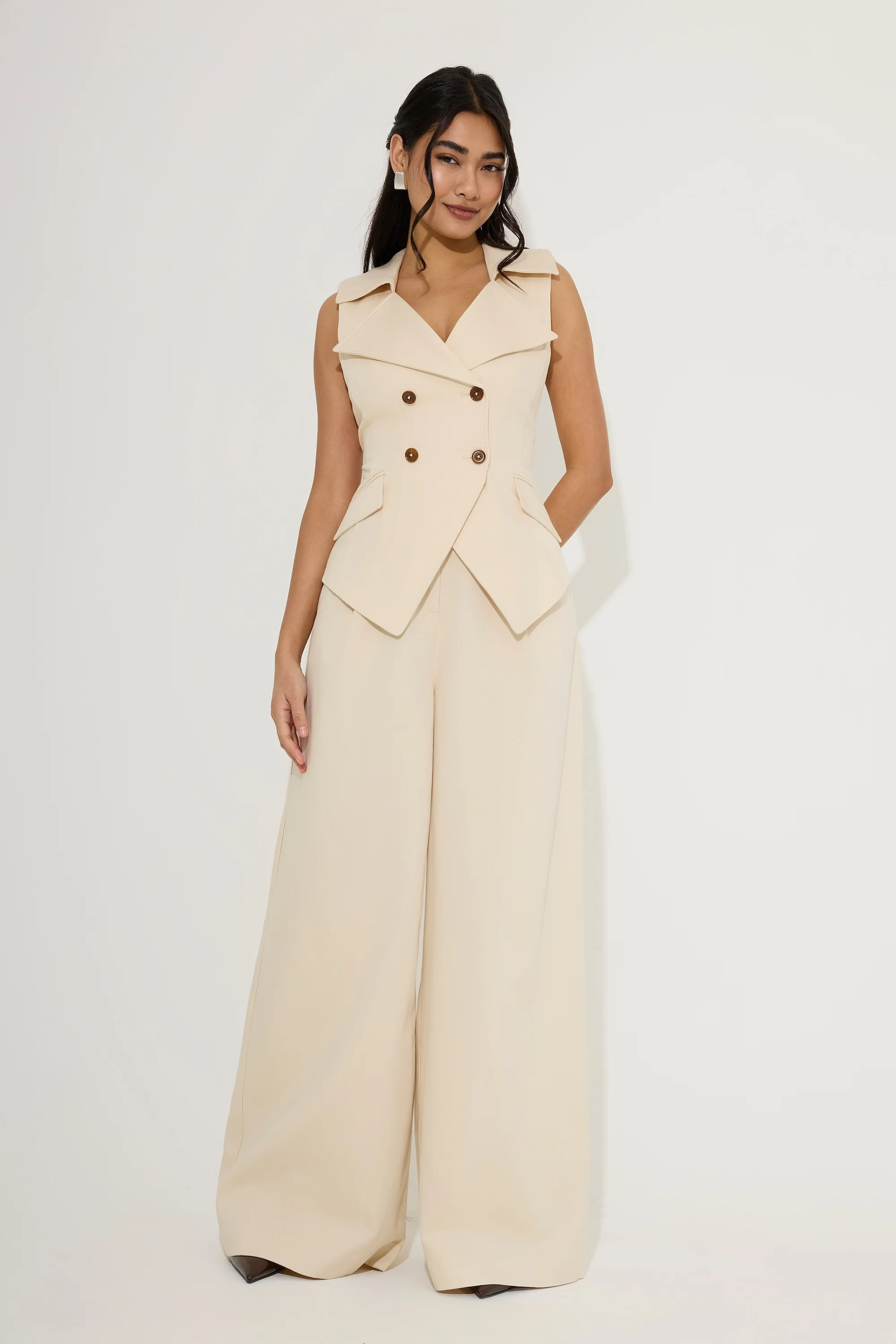 Cotton Mix Wide Leg Trousers