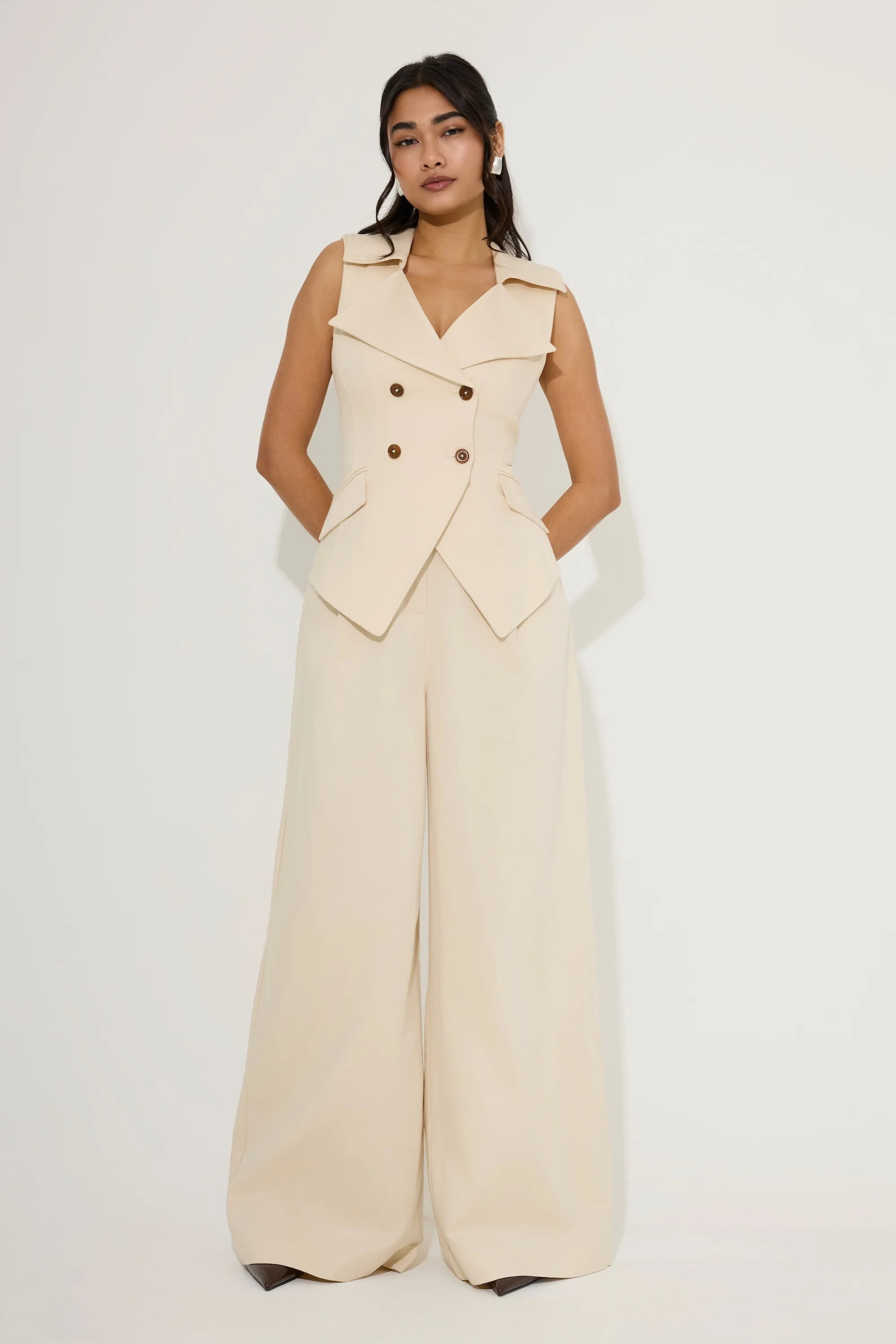 Cotton Mix Wide Leg Trousers - Image 3