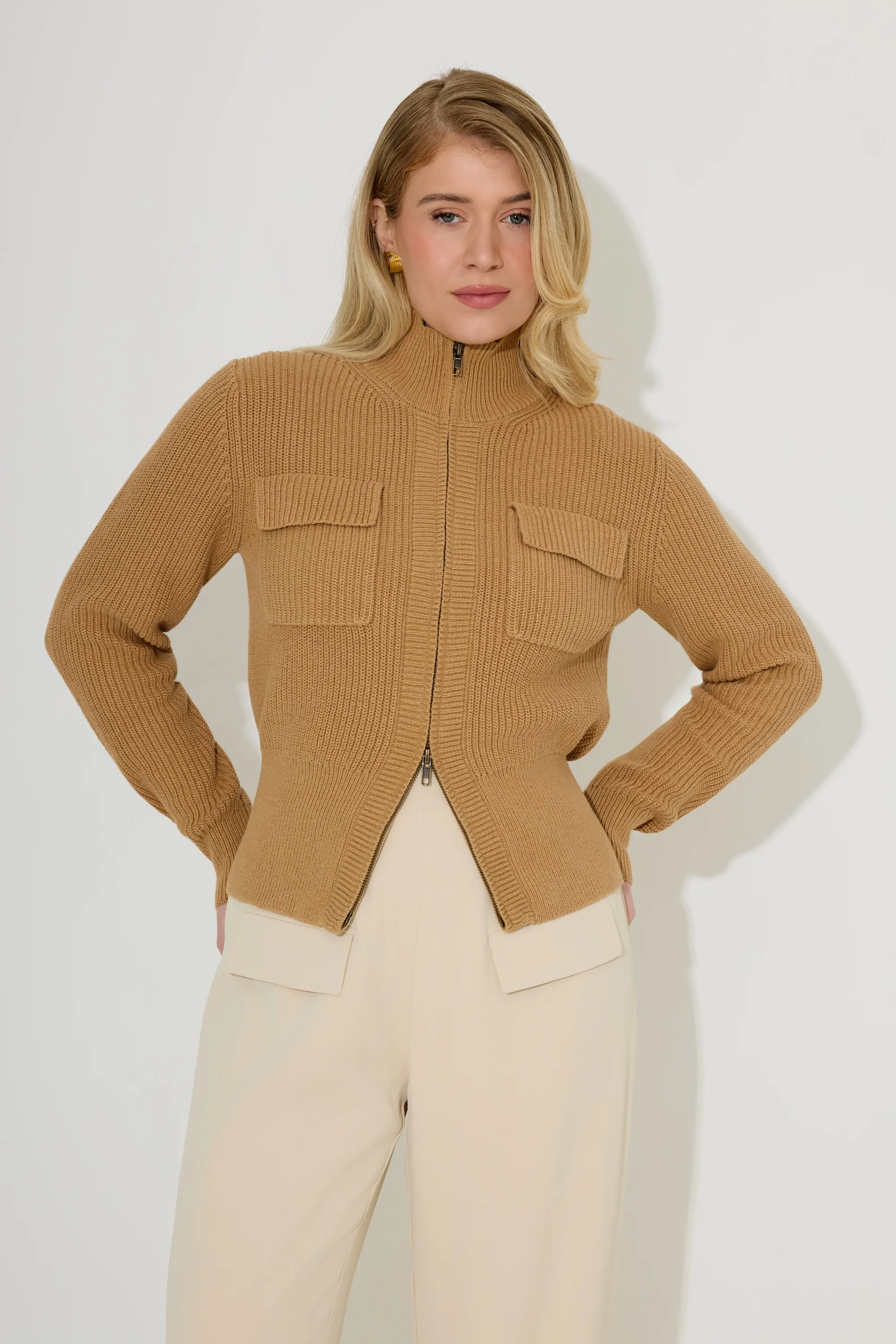 Cotton Zip Detail Cardigan - Image 2