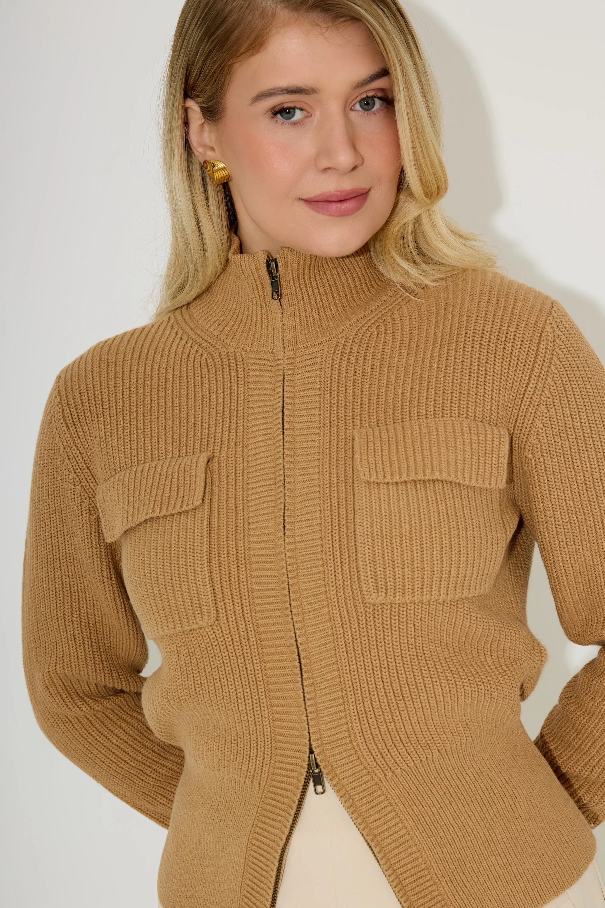 Cotton Zip Detail Cardigan - Image 3