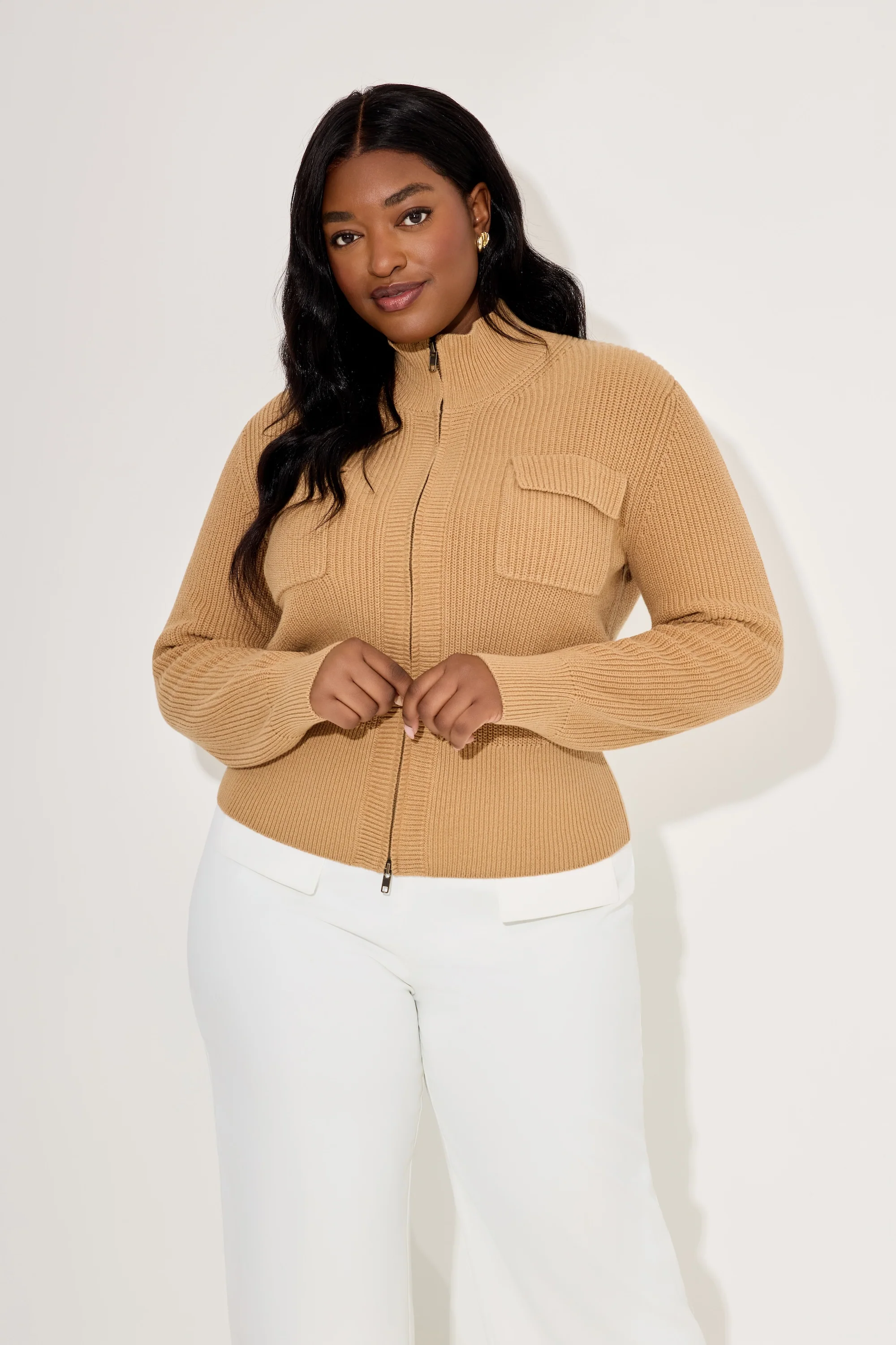 Cotton Zip Detail Cardigan - Image 6