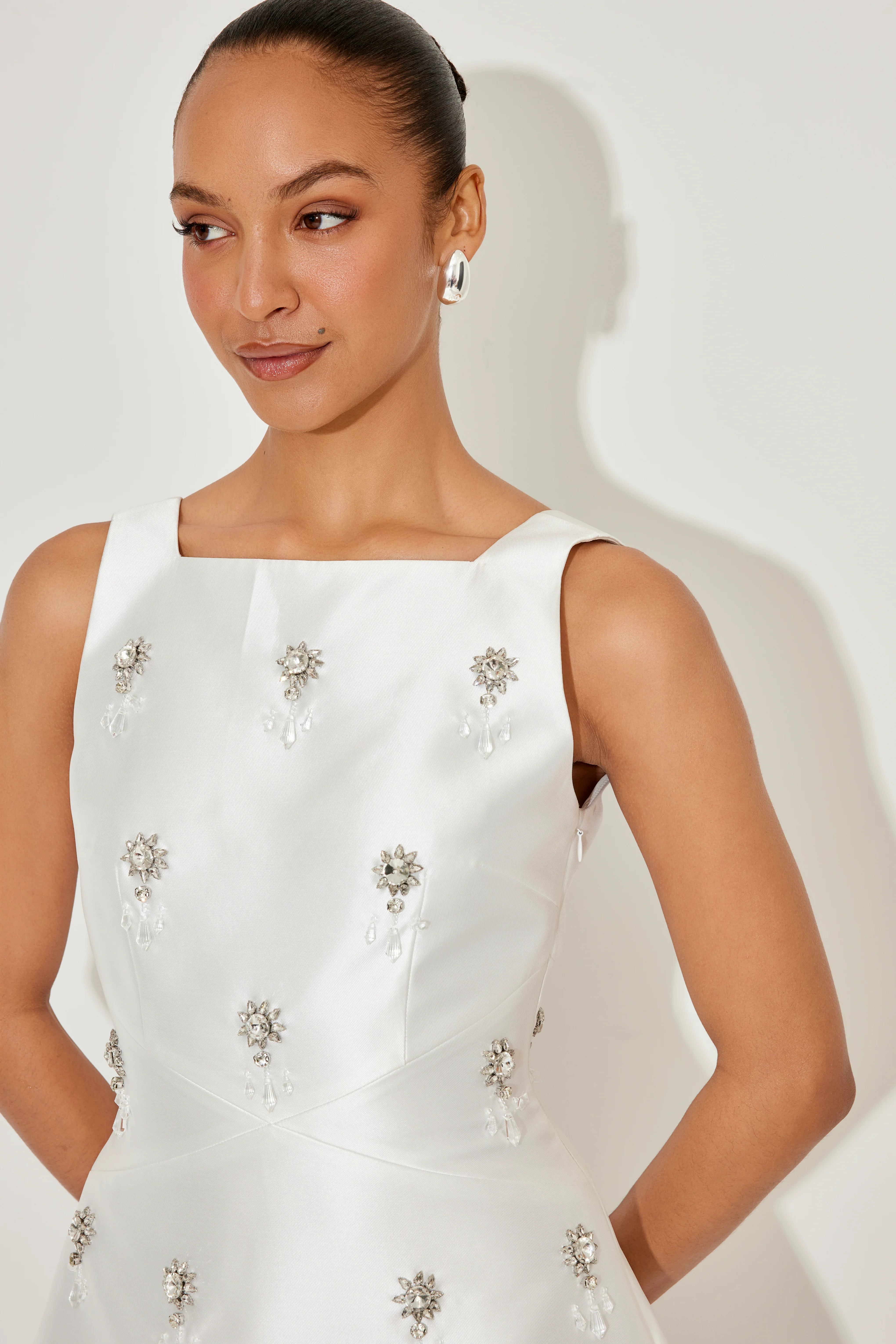 V-Back Satin Crystal Mini Dress - Image 2