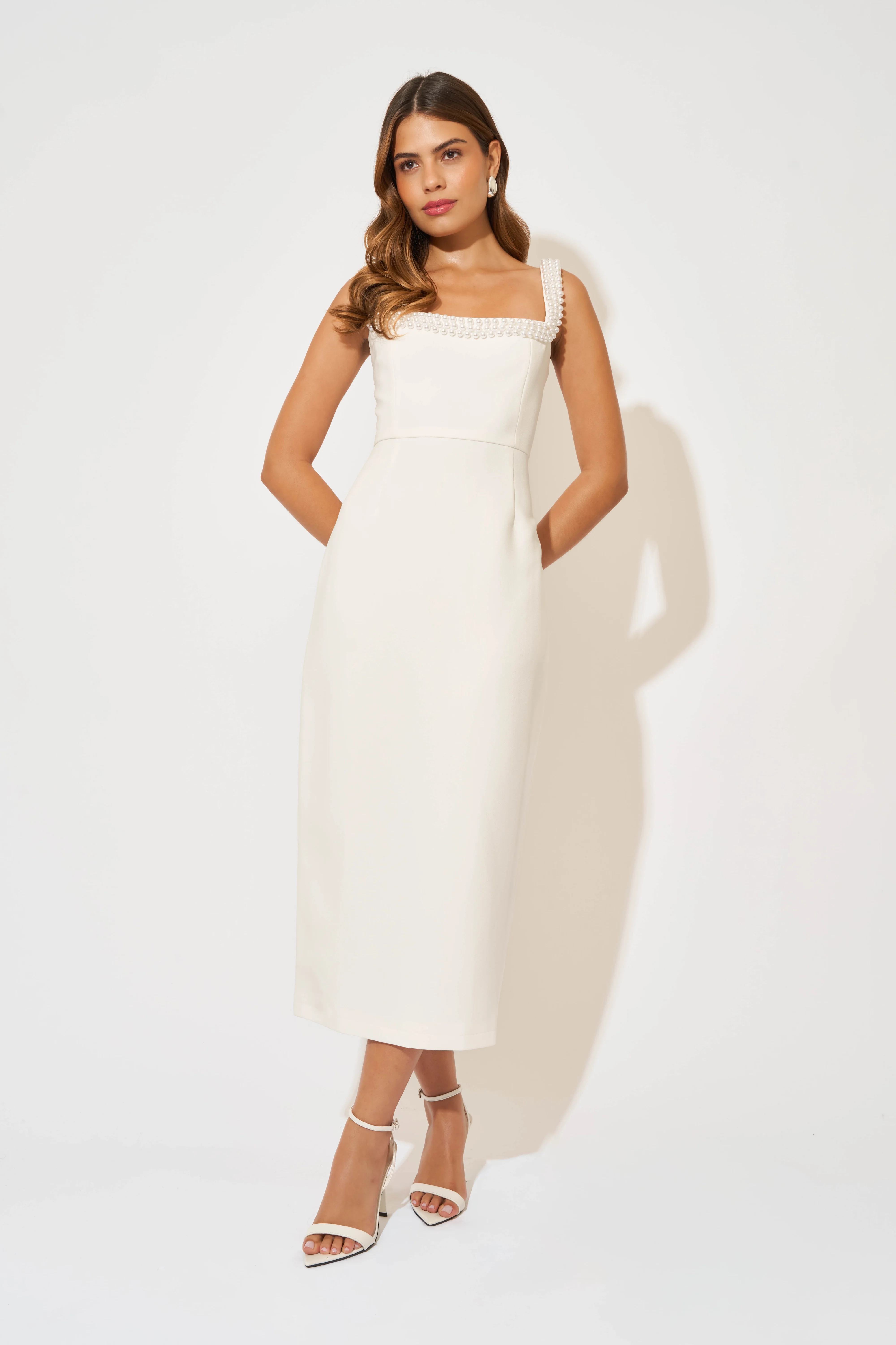 Pearl Trim Midi Dress