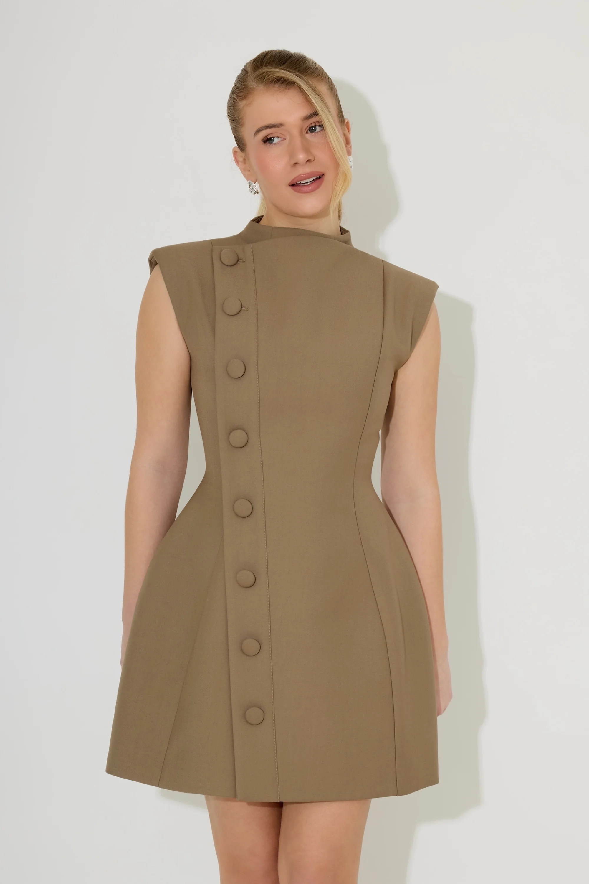 Sleeveless Button Detail Mini Dress - Image 2