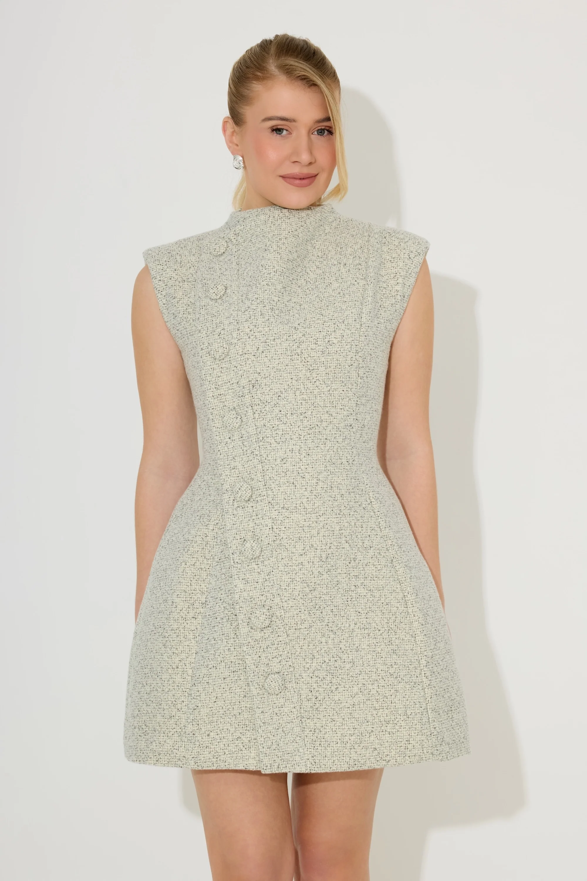 Tweed Button Detail Mini Dress