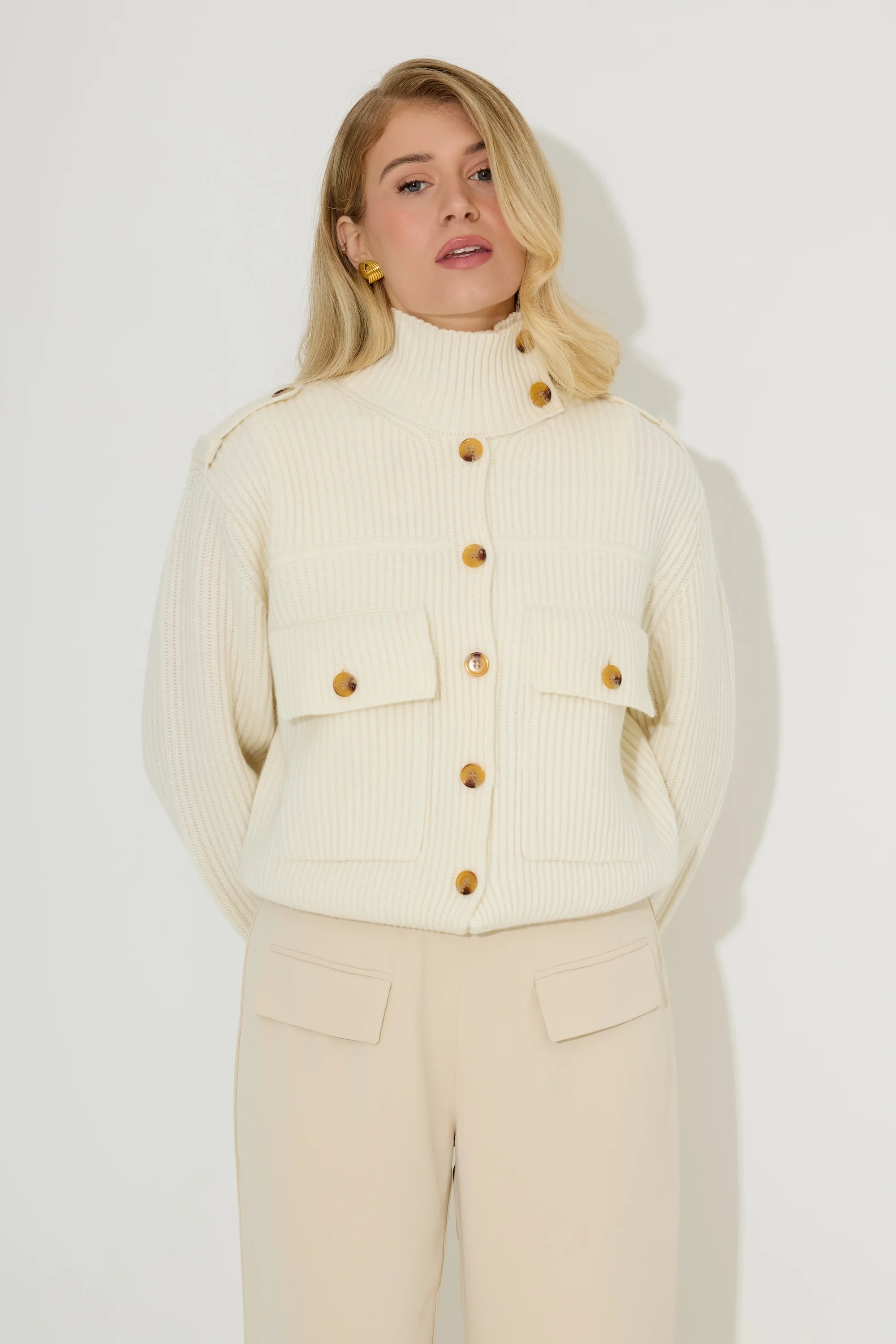 Wool High Neck Cardigan - Image 2