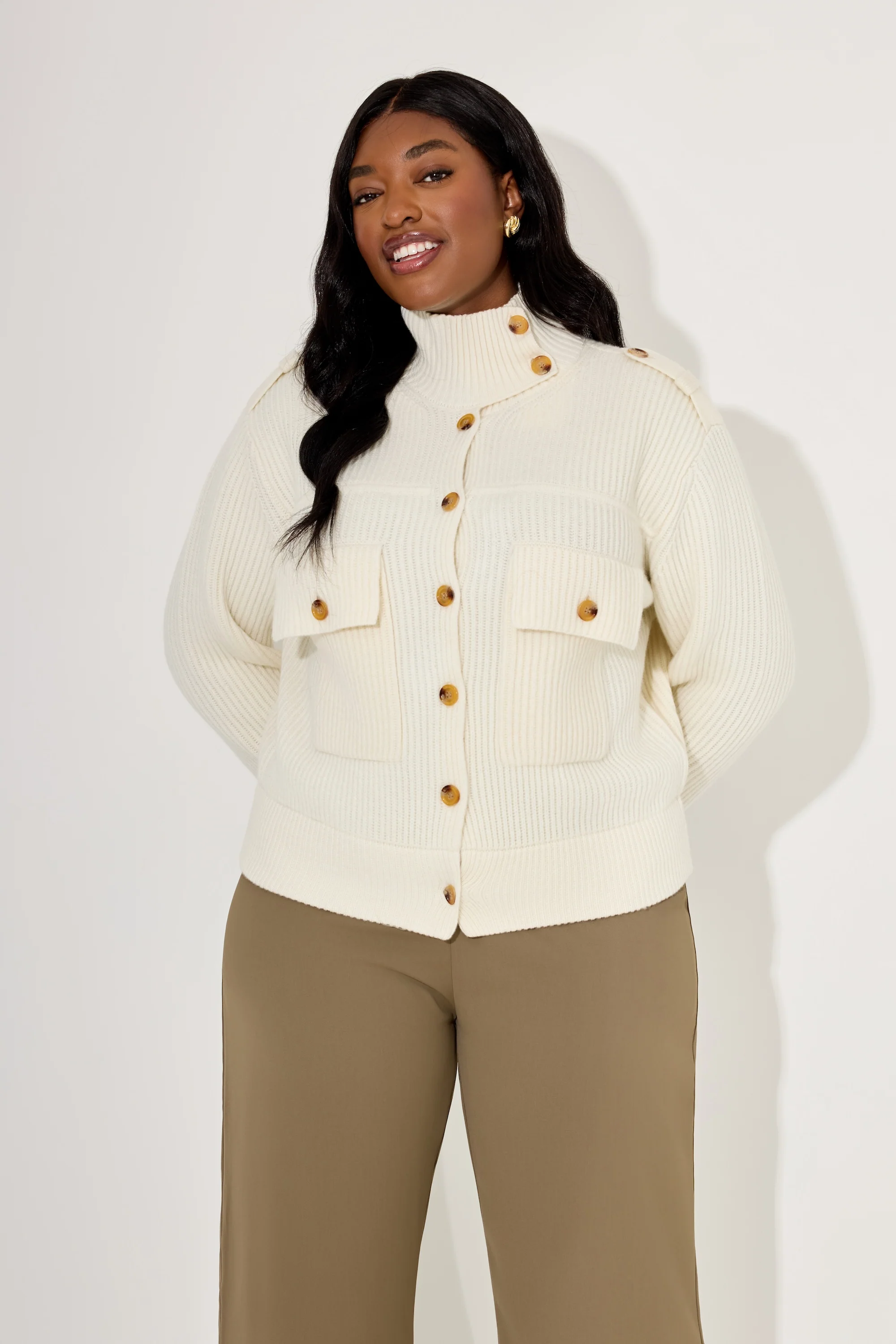 Wool High Neck Cardigan - Image 6